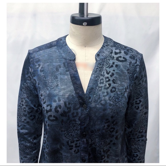 Chico's Blue Snake Print Roll Tab Blouse - Picture 5 of 14
